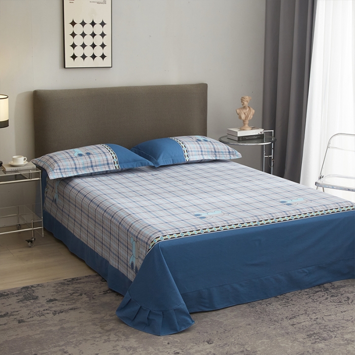 91家纺网 家纺一手货源 找家纺 格里芬家纺 2023新款全棉大版磨毛纯棉生态磨毛四件套 缤果熊-兰