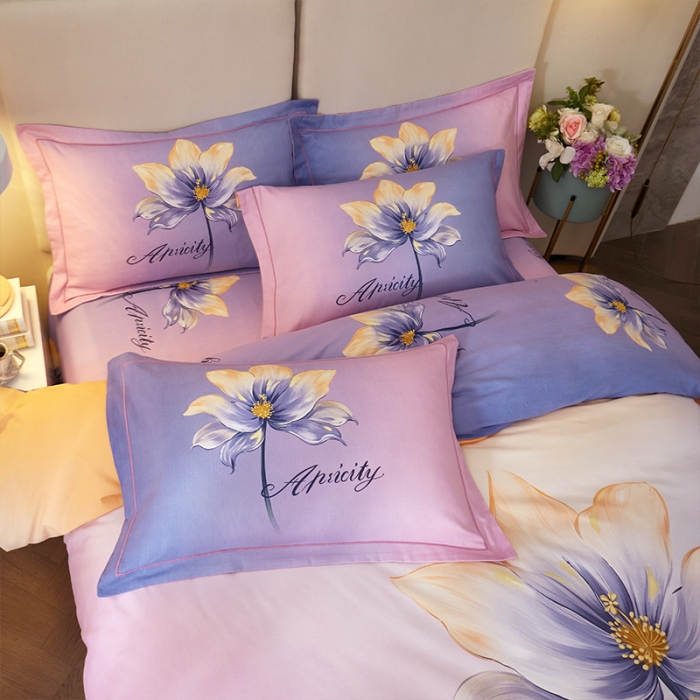 91家纺网 家纺一手货源 找家纺 格里芬家纺 2023新款全棉大版磨毛纯棉生态磨毛四件套 玻琉-紫