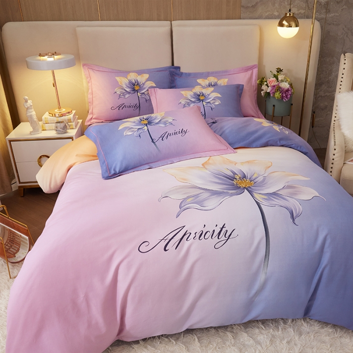 91家纺网 家纺一手货源 找家纺 格里芬家纺 2023新款全棉大版磨毛纯棉生态磨毛四件套 玻琉-紫