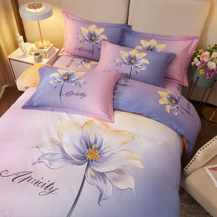 91家纺网 家纺一手货源 找家纺 格里芬家纺 2023新款全棉大版磨毛纯棉生态磨毛四件套 玻琉-紫