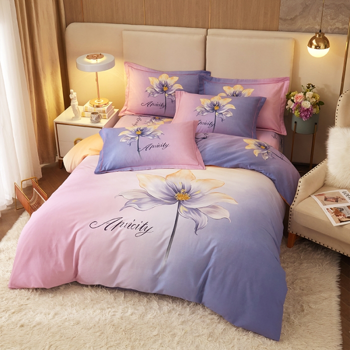 91家纺网 家纺一手货源 找家纺 格里芬家纺 2023新款全棉大版磨毛纯棉生态磨毛四件套 玻琉-紫