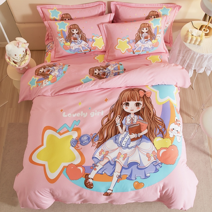 91家纺网 家纺一手货源 找家纺 格里芬家纺 2023新款全棉大版磨毛纯棉生态磨毛四件套 黛西公主-粉