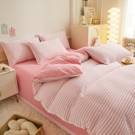 91家纺网 家纺一手货源 找家纺 安莱 2023新款 锦瑟色织提花四件套 锦瑟 桃红