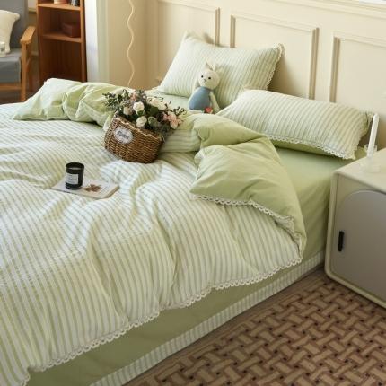 91家纺网 家纺一手货源 找家纺 安莱 2023新款韩式小清新色织水洗棉提花花边四件套 锦瑟 绿