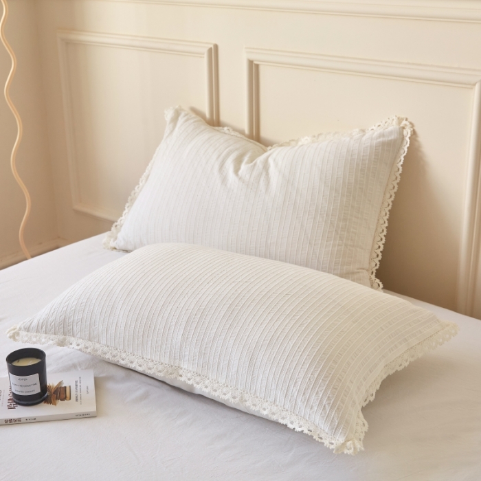 91家纺网 家纺一手货源 找家纺 安莱 2023新款韩式小清新色织水洗棉提花花边四件套 锦瑟 白