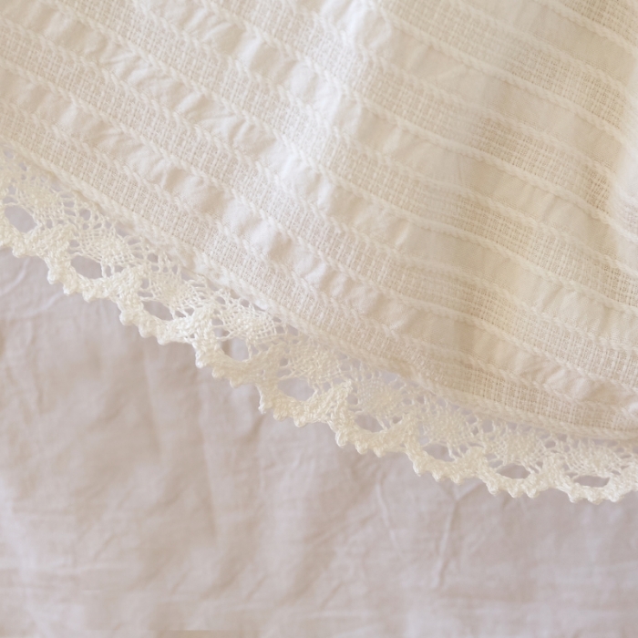 91家纺网 家纺一手货源 找家纺 安莱 2023新款韩式小清新色织水洗棉提花花边四件套 锦瑟 白