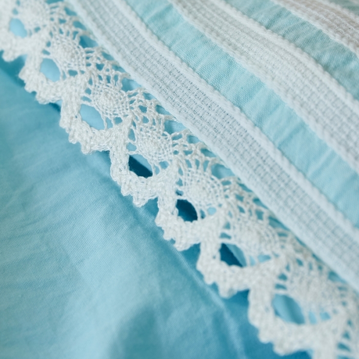 91家纺网 家纺一手货源 找家纺 安莱 2023新款韩式小清新色织水洗棉提花花边四件套 锦瑟 蓝