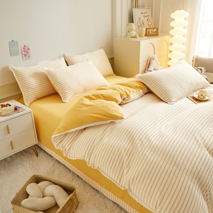 91家纺网 家纺一手货源 找家纺 安莱 2023新款 锦瑟色织提花四件套 锦瑟 驼色