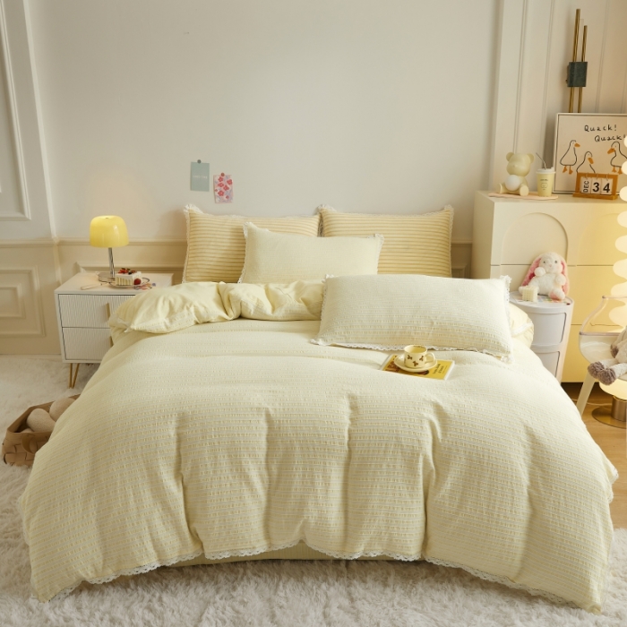 91家纺网 家纺一手货源 找家纺 安莱 2023新款 锦瑟色织提花四件套 锦瑟 黄