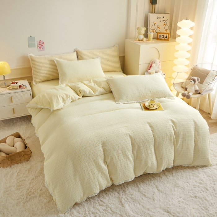 91家纺网 家纺一手货源 找家纺 安莱 2023新款 锦瑟色织提花四件套 锦瑟 黄