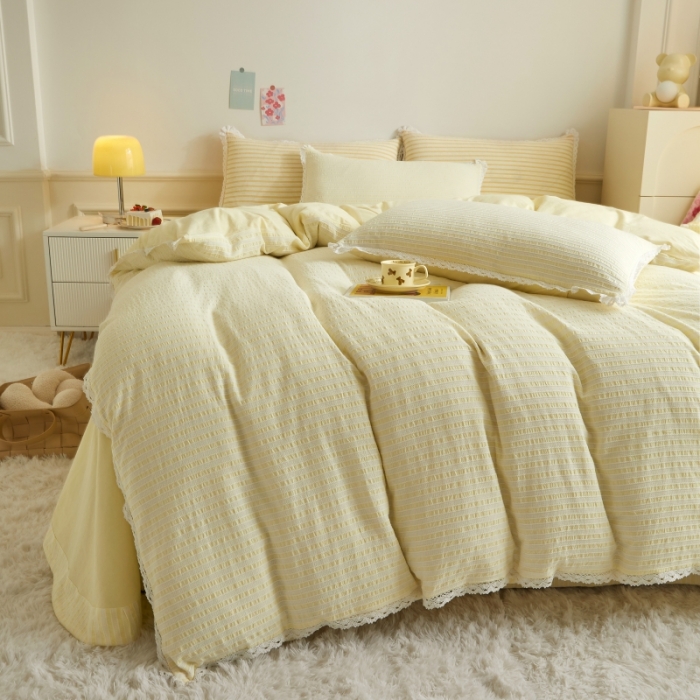 91家纺网 家纺一手货源 找家纺 安莱 2023新款 锦瑟色织提花四件套 锦瑟 黄