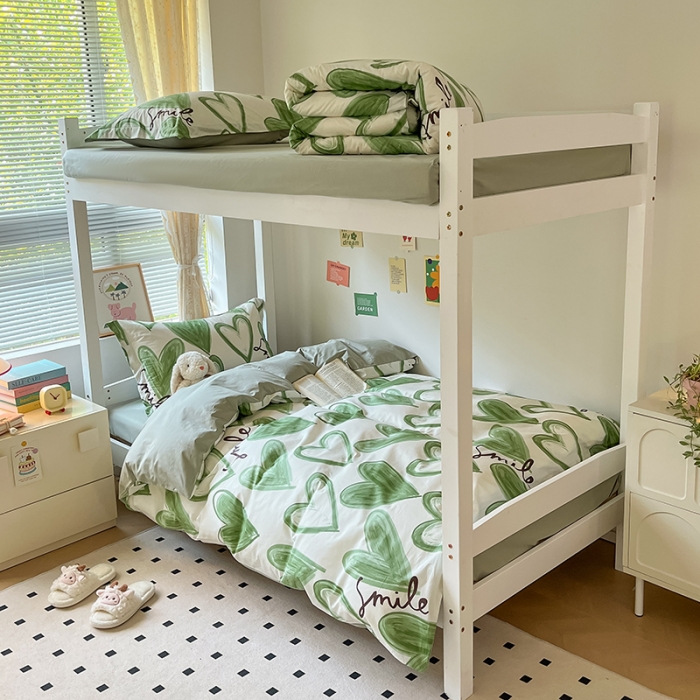 91家纺网 家纺一手货源 找家纺 金鑫汇 2023新款全棉宿舍印花三件套 抹茶奶绿