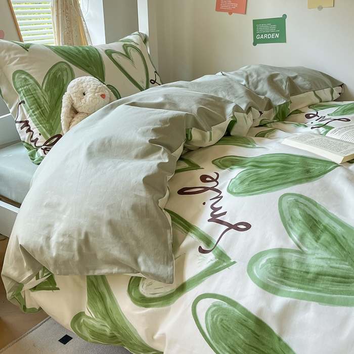 91家纺网 家纺一手货源 找家纺 金鑫汇 2023新款全棉宿舍印花三件套 抹茶奶绿