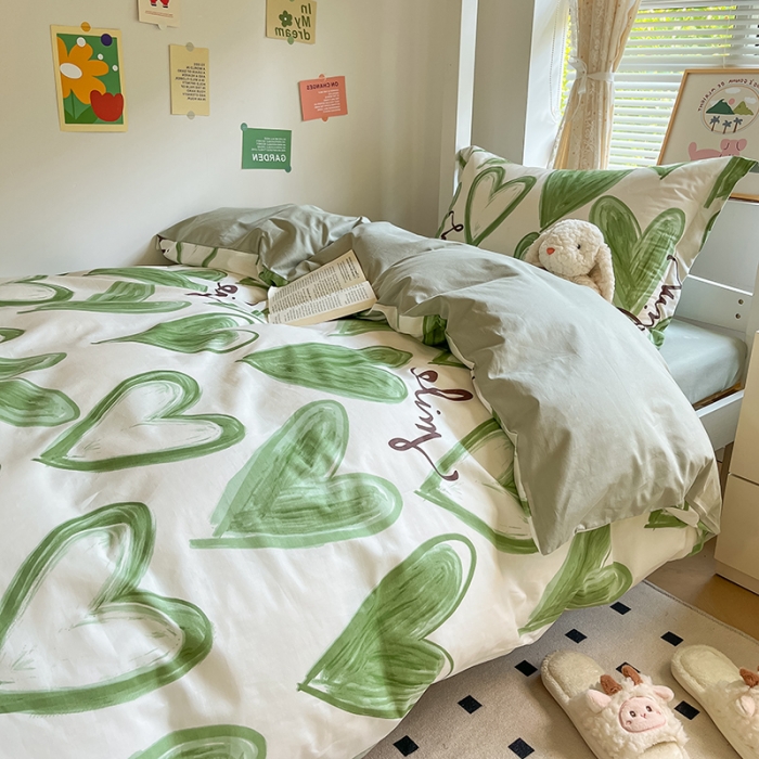 91家纺网 家纺一手货源 找家纺 金鑫汇 2023新款全棉宿舍印花三件套 抹茶奶绿