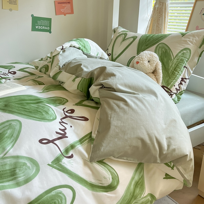 91家纺网 家纺一手货源 找家纺 金鑫汇 2023新款全棉宿舍印花三件套 抹茶奶绿