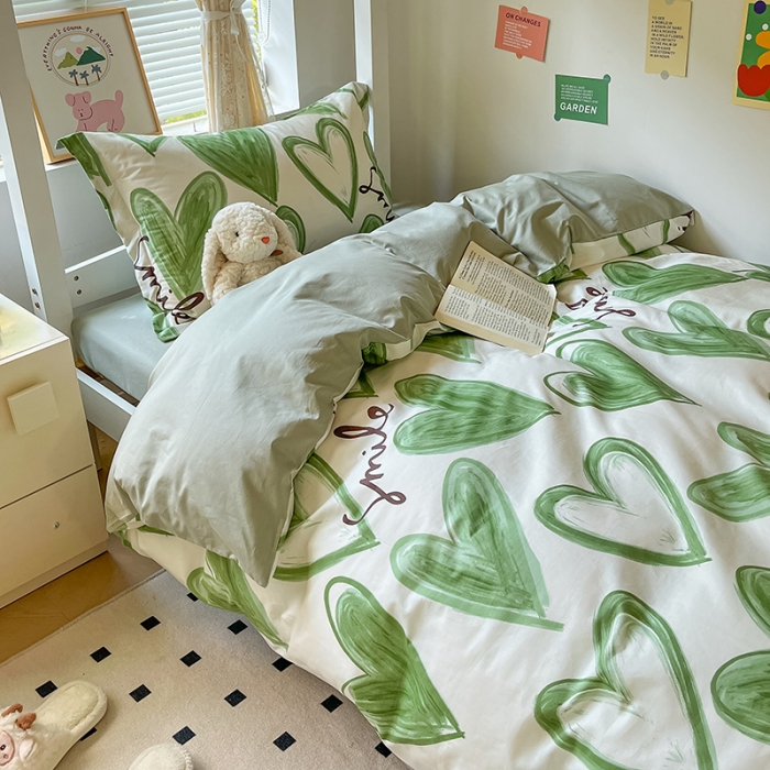 91家纺网 家纺一手货源 找家纺 金鑫汇 2023新款全棉宿舍印花三件套 抹茶奶绿