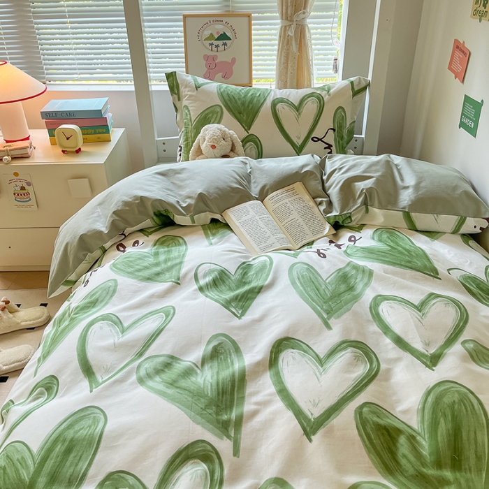 91家纺网 家纺一手货源 找家纺 金鑫汇 2023新款全棉宿舍印花三件套 抹茶奶绿