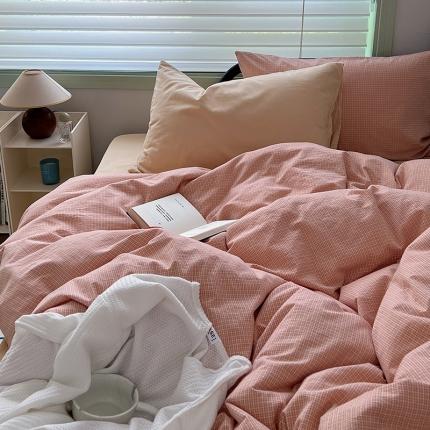 91家纺网 家纺一手货源 找家纺 希文 新款40s全棉色织水洗棉四件套-格子系列 迷迭-豆沙（格子混搭）