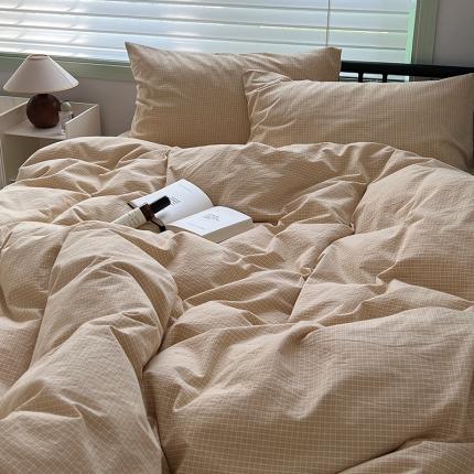 91家纺网 家纺一手货源 找家纺 希文 新款40s全棉色织水洗棉四件套-格子系列 迷迭-黄（格子混搭）