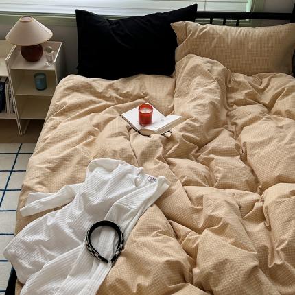 91家纺网 家纺一手货源 找家纺 希文 新款40s全棉色织水洗棉四件套-格子系列 迷迭-黑黄（格子混搭）