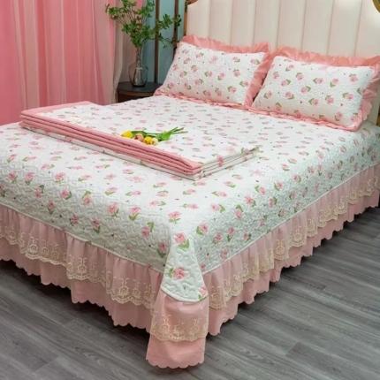 91家纺网 家纺一手货源 找家纺 (总)艺慕 2025新款双层纱水洗棉麻蕾丝花边床盖