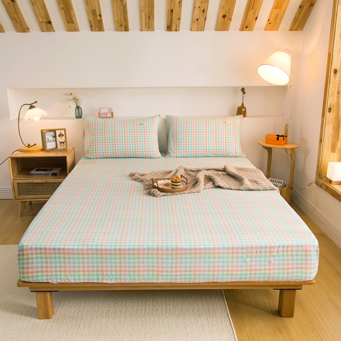 91家纺网 家纺一手货源 找家纺 （总）柠萌家居 2023新款全棉色织水洗棉单床笠