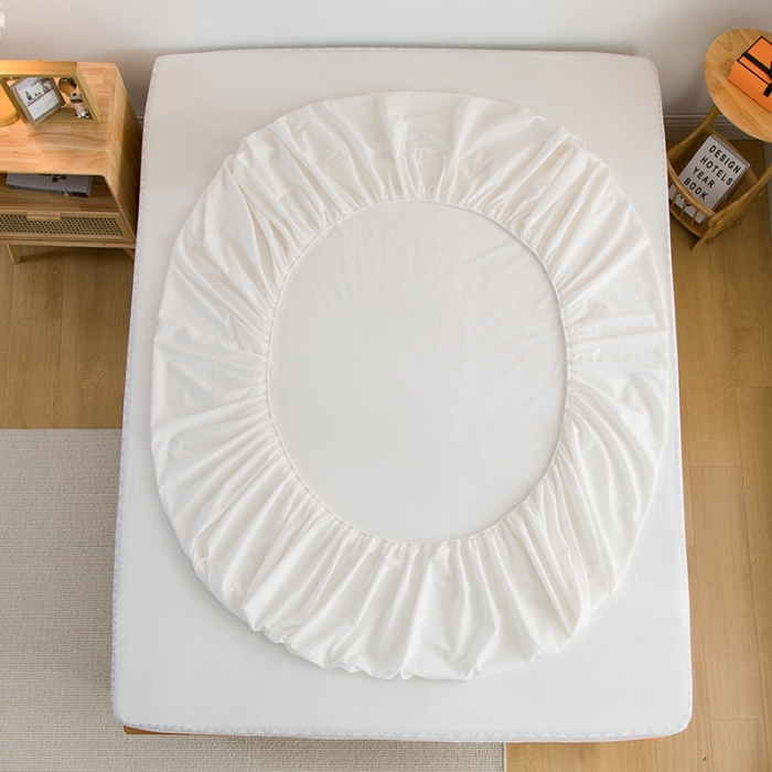 91家纺网 家纺一手货源 找家纺 柠萌家居 2023新款全棉色织水洗棉单床笠 白色