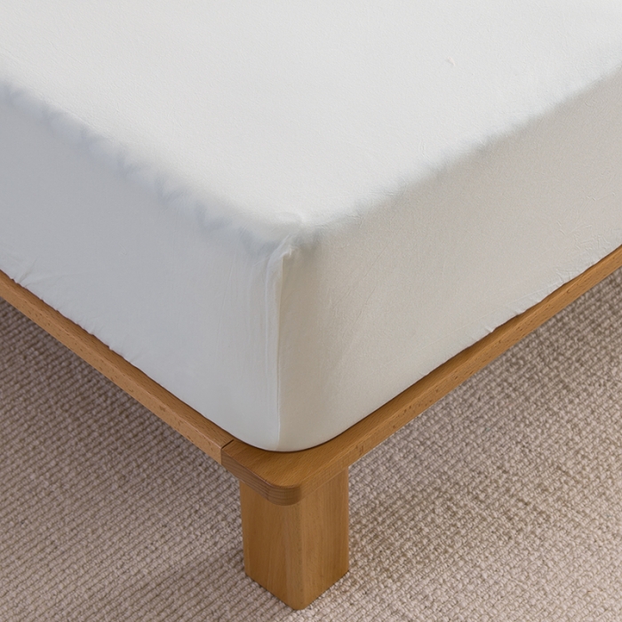 91家纺网 家纺一手货源 找家纺 柠萌家居 2023新款全棉色织水洗棉单床笠 白色