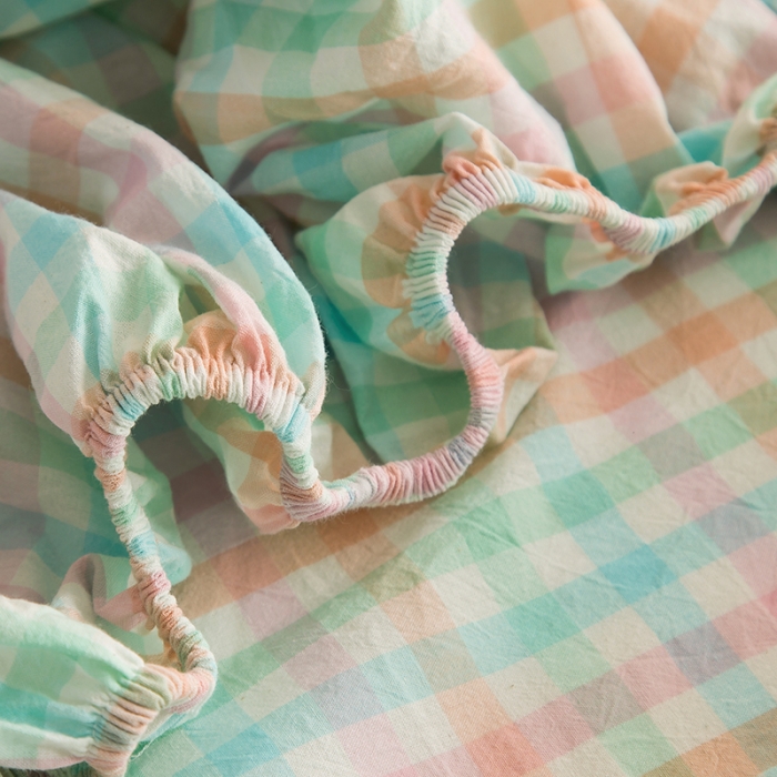 91家纺网 家纺一手货源 找家纺 柠萌家居 2023新款全棉色织水洗棉单床笠 冰激凌格