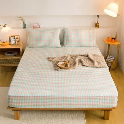 柠萌家居 2023新款全棉色织水洗棉单床笠 冰激凌格