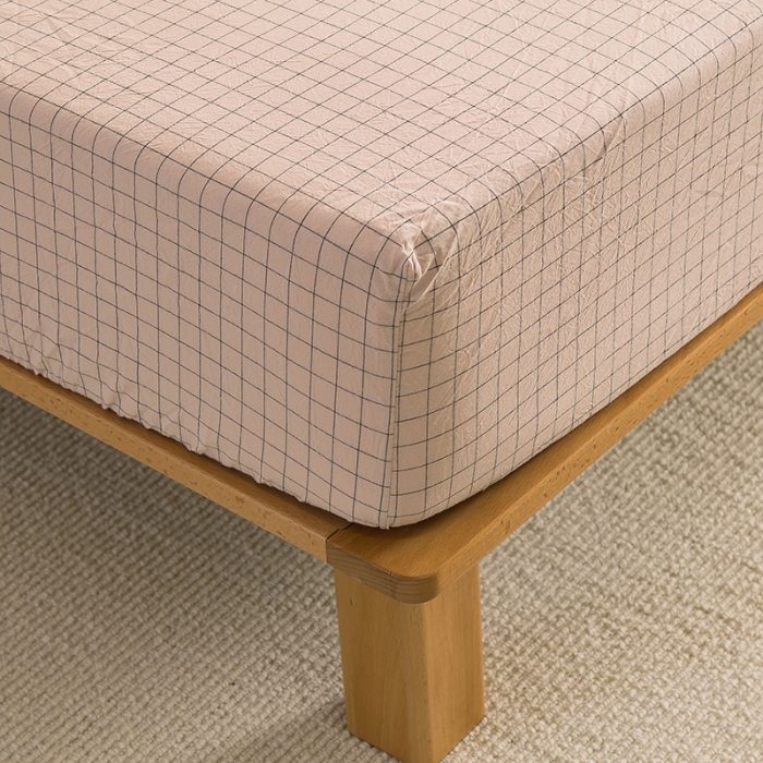 91家纺网 家纺一手货源 找家纺 柠萌家居 2023新款全棉色织水洗棉单床笠 豆沙小格