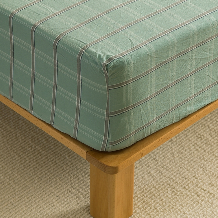 91家纺网 家纺一手货源 找家纺 柠萌家居 2023新款全棉色织水洗棉单床笠 海蓝格