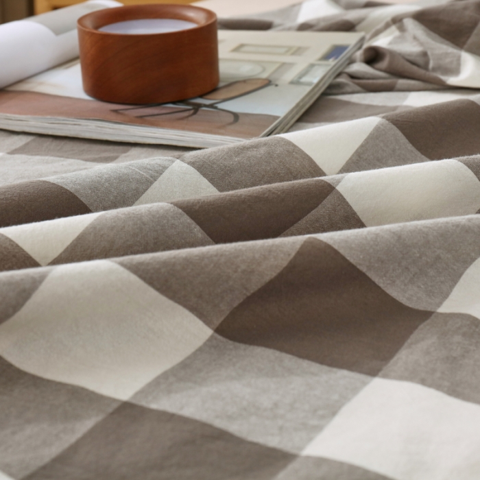 91家纺网 家纺一手货源 找家纺 柠萌家居 2023新款全棉色织水洗棉单床笠 灰中格