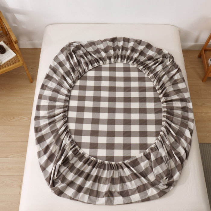 91家纺网 家纺一手货源 找家纺 柠萌家居 2023新款全棉色织水洗棉单床笠 灰中格