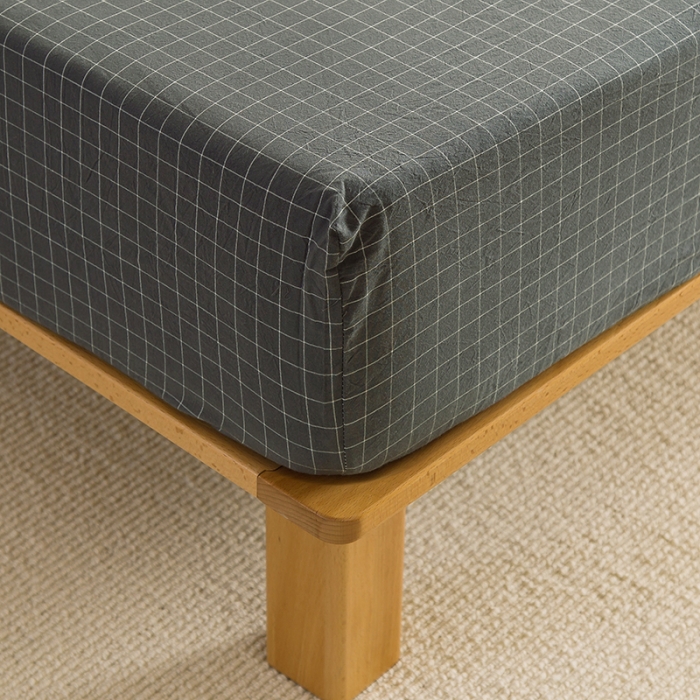 91家纺网 家纺一手货源 找家纺 柠萌家居 2023新款全棉色织水洗棉单床笠 灰小格