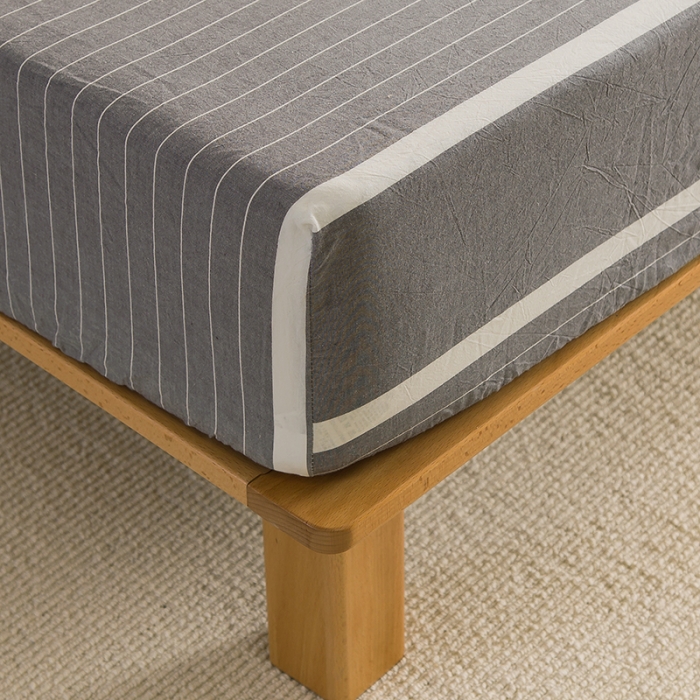 91家纺网 家纺一手货源 找家纺 柠萌家居 2023新款全棉色织水洗棉单床笠 宽双线冷灰