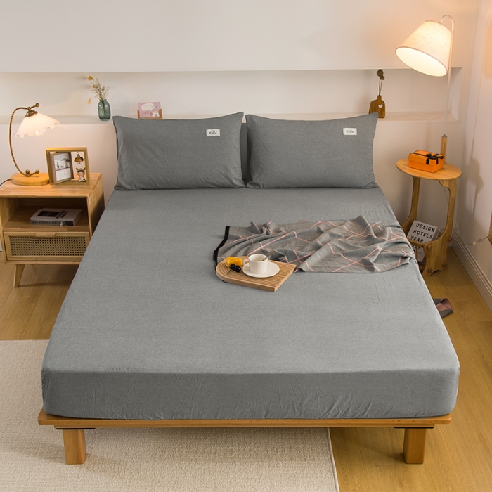 91家纺网 家纺一手货源 找家纺 柠萌家居 2023新款全棉色织水洗棉单床笠 冷灰