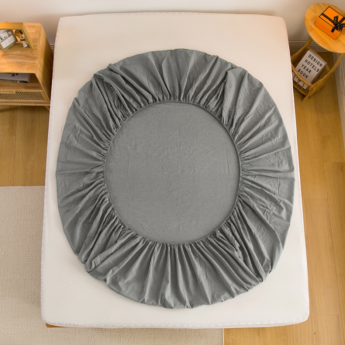 91家纺网 家纺一手货源 找家纺 柠萌家居 2023新款全棉色织水洗棉单床笠 冷灰