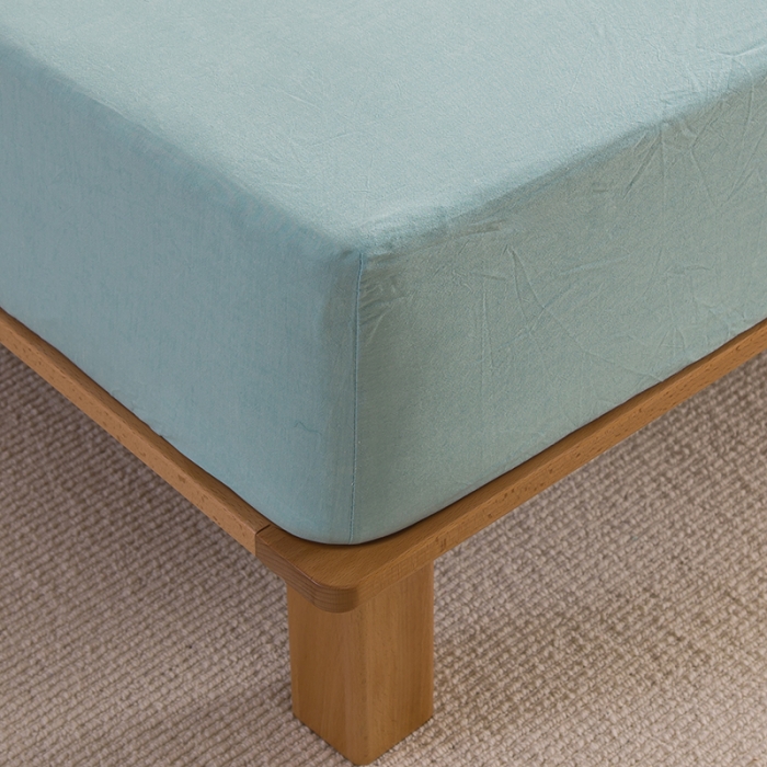 91家纺网 家纺一手货源 找家纺 柠萌家居 2023新款全棉色织水洗棉单床笠 浅绿