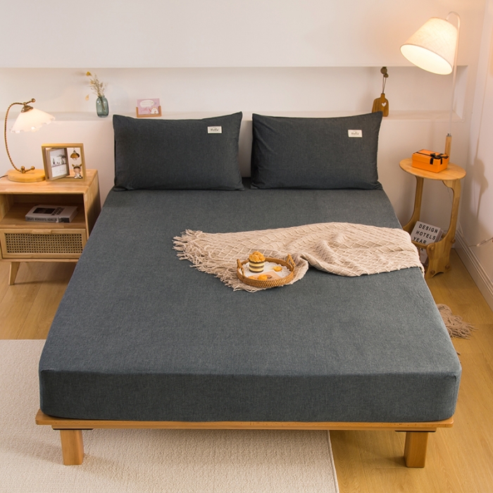 91家纺网 家纺一手货源 找家纺 柠萌家居 2023新款全棉色织水洗棉单床笠 深灰