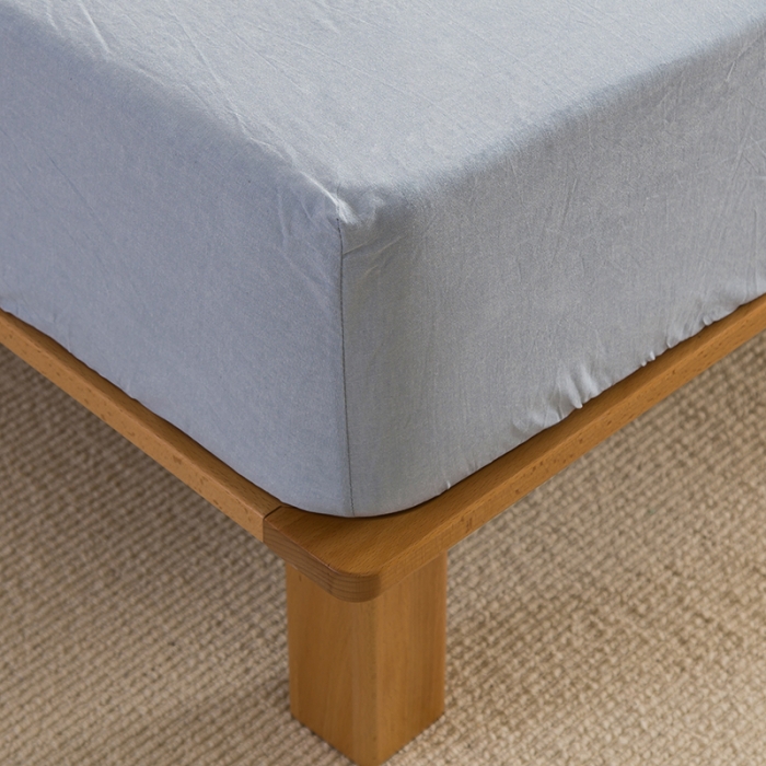 91家纺网 家纺一手货源 找家纺 柠萌家居 2023新款全棉色织水洗棉单床笠 浅水蓝