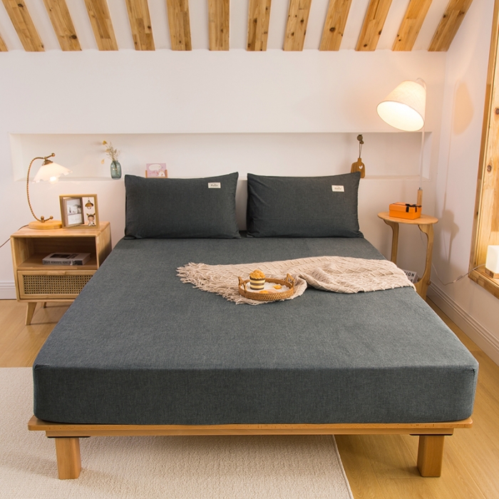 91家纺网 家纺一手货源 找家纺 柠萌家居 2023新款全棉色织水洗棉单床笠 深灰