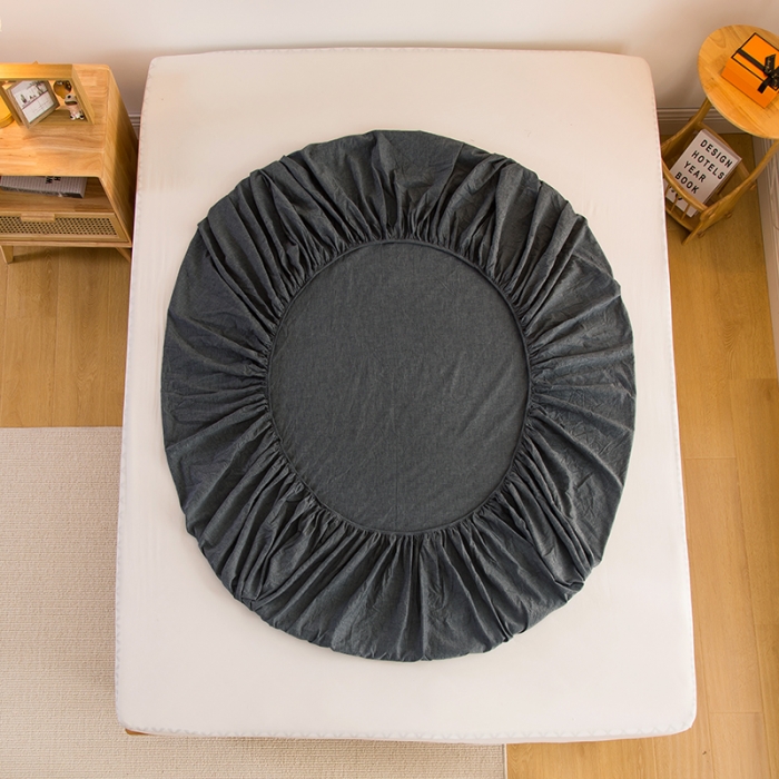 91家纺网 家纺一手货源 找家纺 柠萌家居 2023新款全棉色织水洗棉单床笠 深灰