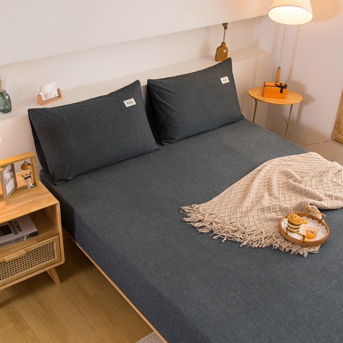 91家纺网 家纺一手货源 找家纺 柠萌家居 2023新款全棉色织水洗棉单床笠 深灰