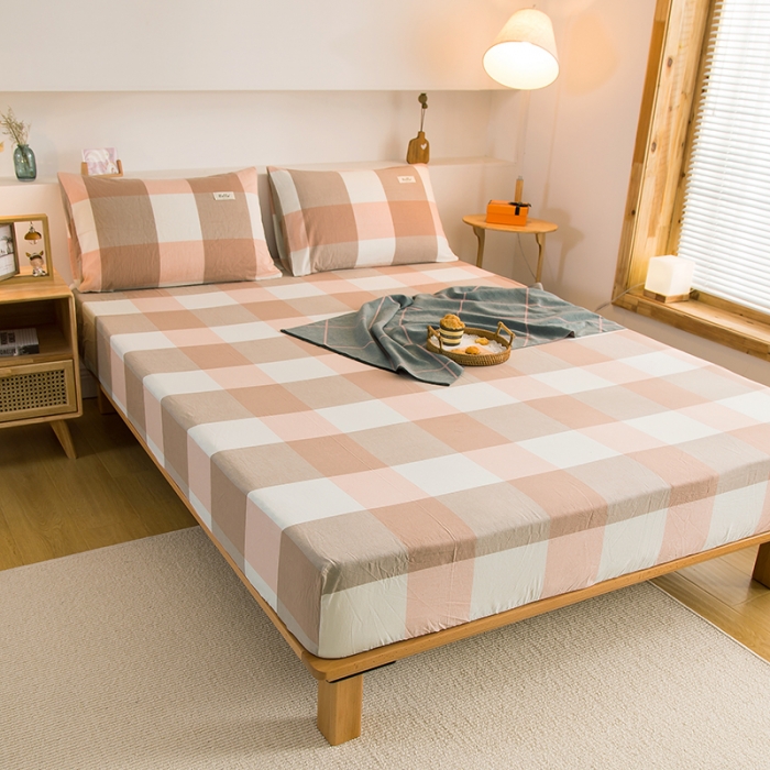 91家纺网 家纺一手货源 找家纺 柠萌家居 2023新款全棉色织水洗棉单床笠 玉大格