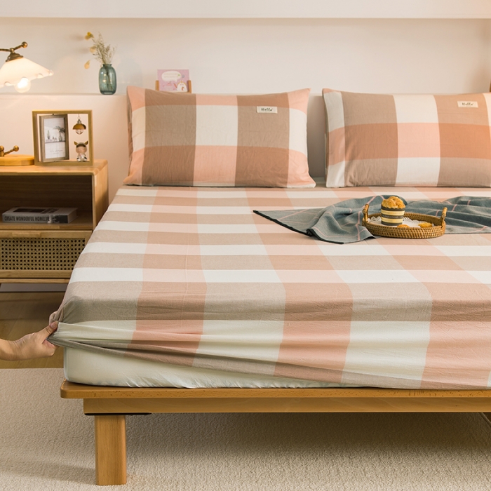 91家纺网 家纺一手货源 找家纺 柠萌家居 2023新款全棉色织水洗棉单床笠 玉大格