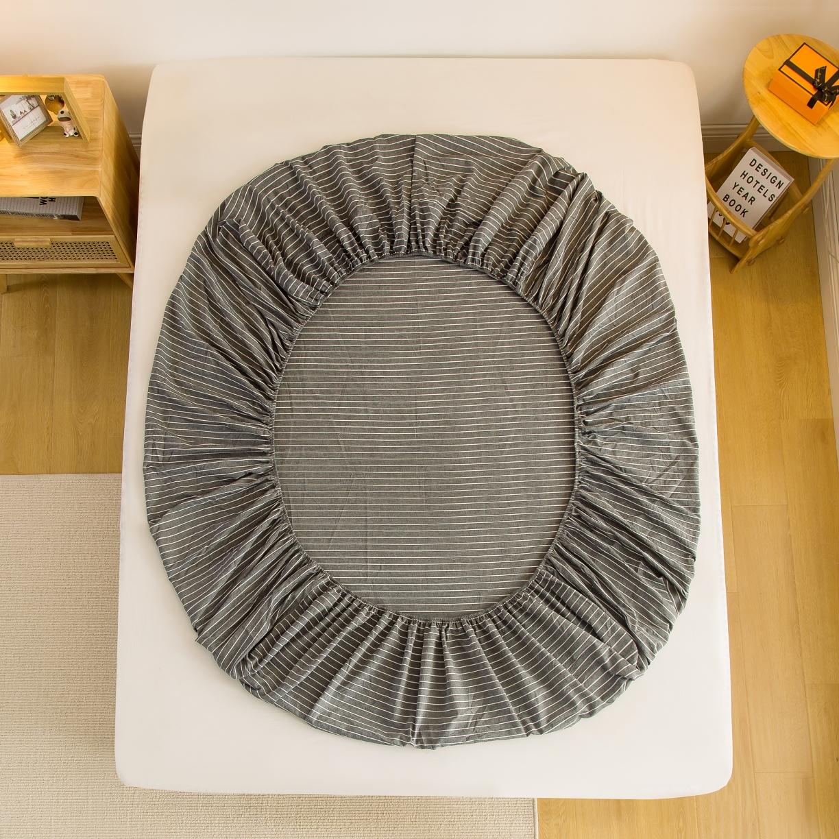 91家纺网 家纺一手货源 找家纺 柠萌家居 2023新款全棉色织水洗棉单床笠 中条纹深灰