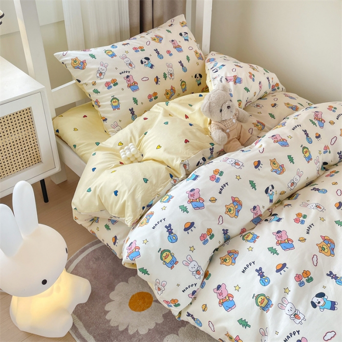 91家纺网 家纺一手货源 找家纺 名兮家居 2023新款全棉印花学生三件套 动物派对