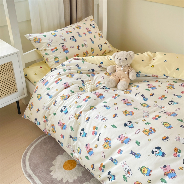 91家纺网 家纺一手货源 找家纺 名兮家居 2023新款全棉印花学生三件套 动物派对