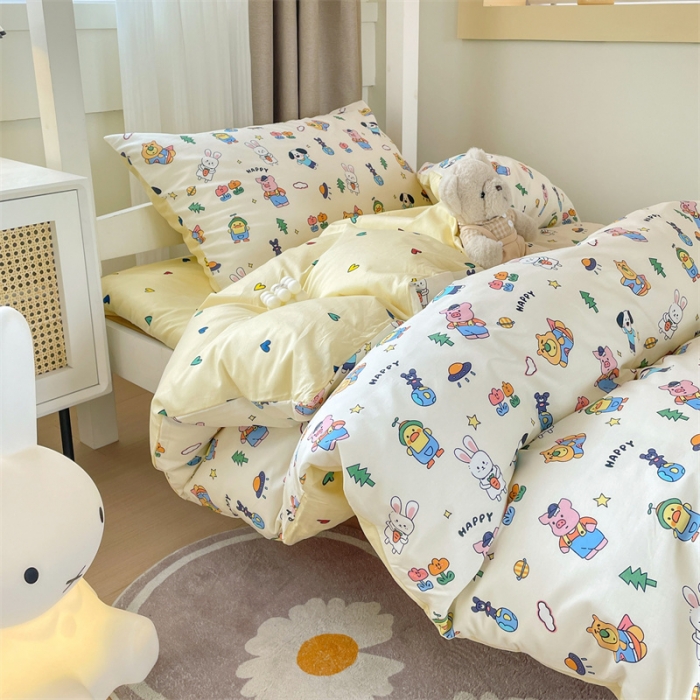 91家纺网 家纺一手货源 找家纺 名兮家居 2023新款全棉印花学生三件套 动物派对